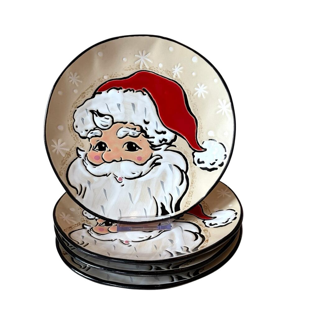 Eli + Ana Sammy Vintage Santa Salad Plates 4pc 8in Ceramic Christmas Holiday NEW
